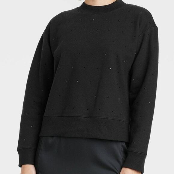 NWT Women's Jeweled Pullover Sweatshirt in Black Size: Medium - Picture 1 of 4